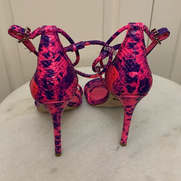 Gianni Bini Pink & Purple Kameela Snake Skin Heels - Picture 4 of 9